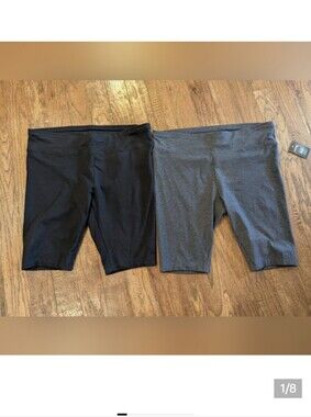 Cotton Bike Shorts Black &  LGray High-Waisted Bike Shorts 10" inseam Size 1x